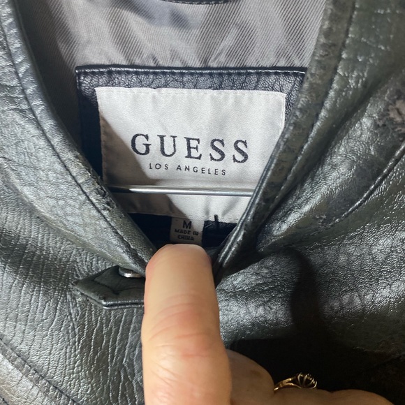 Guess Los Angeles distressed faux leather jet black Moto jacket size med… - Picture 4 of 10